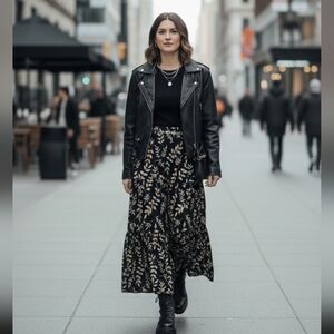 Witchy Whimsigoth Dark Botentical Tiered Maxi Skirt Festival SZ M